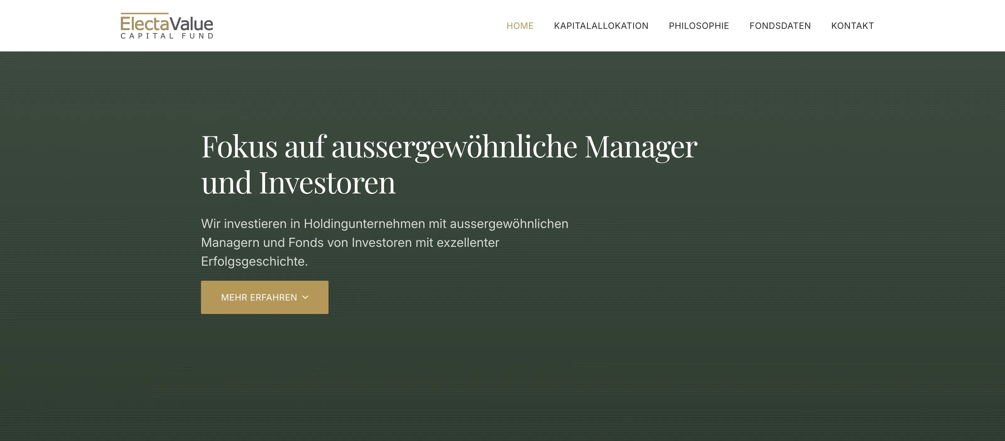 Website für Electa Value Capital Fund — Value-Investing-Fonds aus Liechtenstein, designed by franzdesign